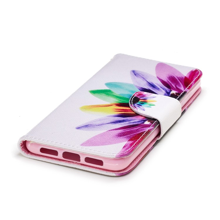 For Huawei P20 Patterned Leather Stand Wallet Protective Case - Colorful Petals-6