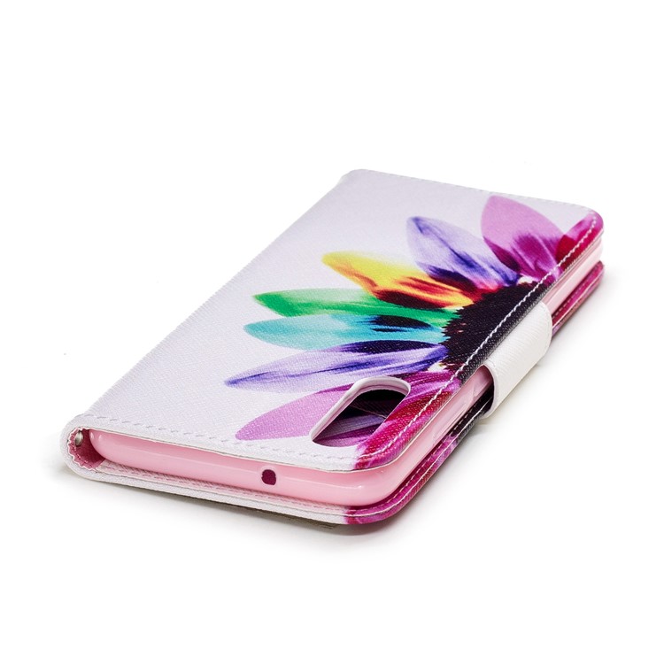For Huawei P20 Patterned Leather Stand Wallet Protective Case - Colorful Petals-7