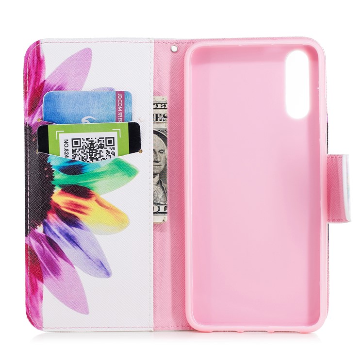 For Huawei P20 Patterned Leather Stand Wallet Protective Case - Colorful Petals-8