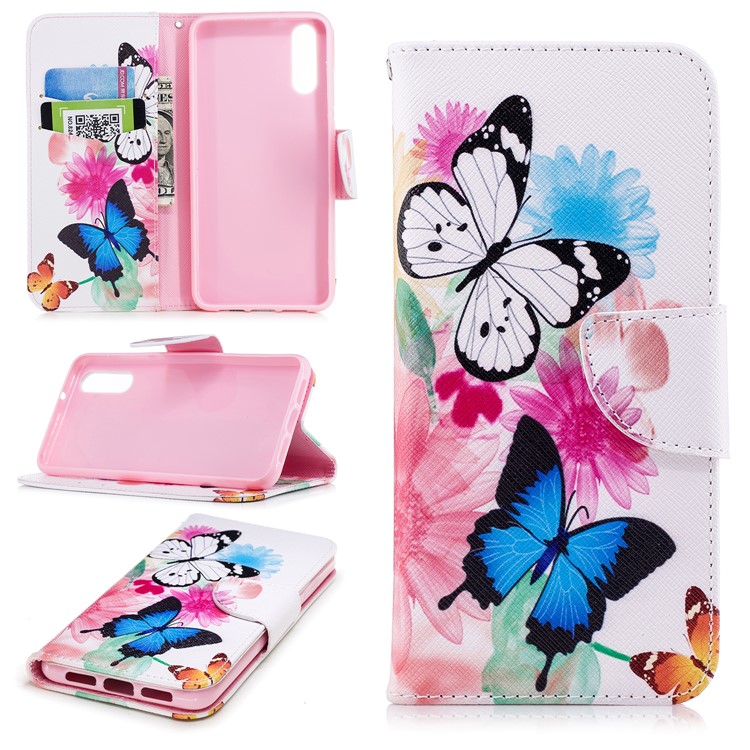 For Huawei P20 Patterned PU Leather Wallet Folio Casing - Butterfly and Flower-1