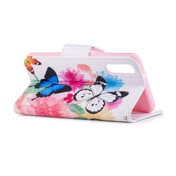 For Huawei P20 Patterned PU Leather Wallet Folio Casing - Butterfly and Flower-4