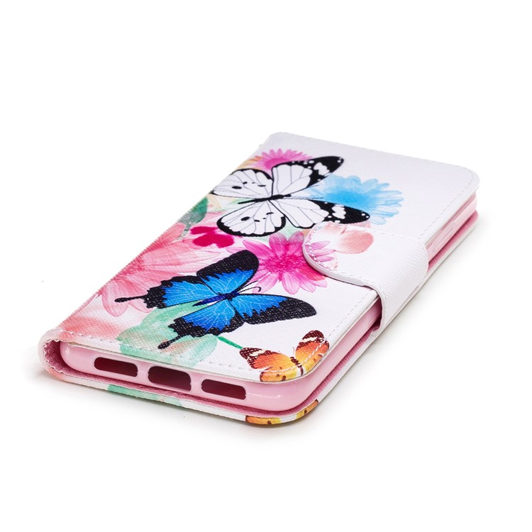 For Huawei P20 Patterned PU Leather Wallet Folio Casing - Butterfly and Flower-6