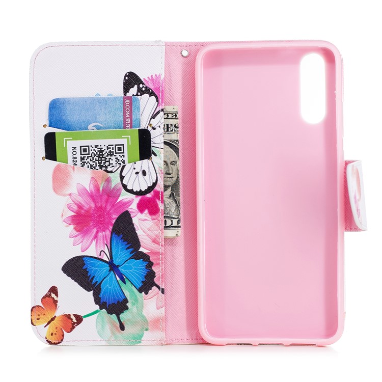 For Huawei P20 Patterned PU Leather Wallet Folio Casing - Butterfly and Flower-8