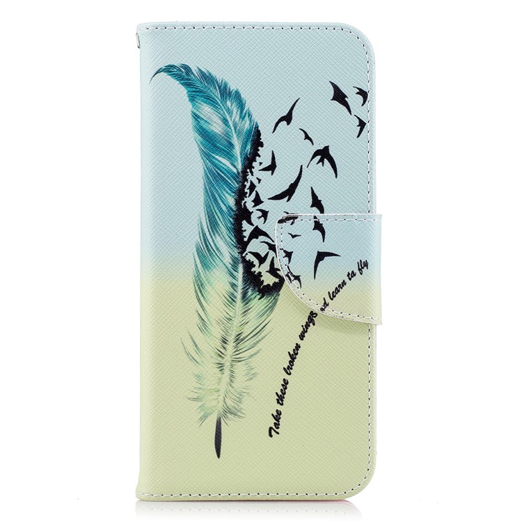 Patterned PU Leather Wallet Stand Protective Accessory Cover for Huawei P20 - Quill Pen and Birds-2