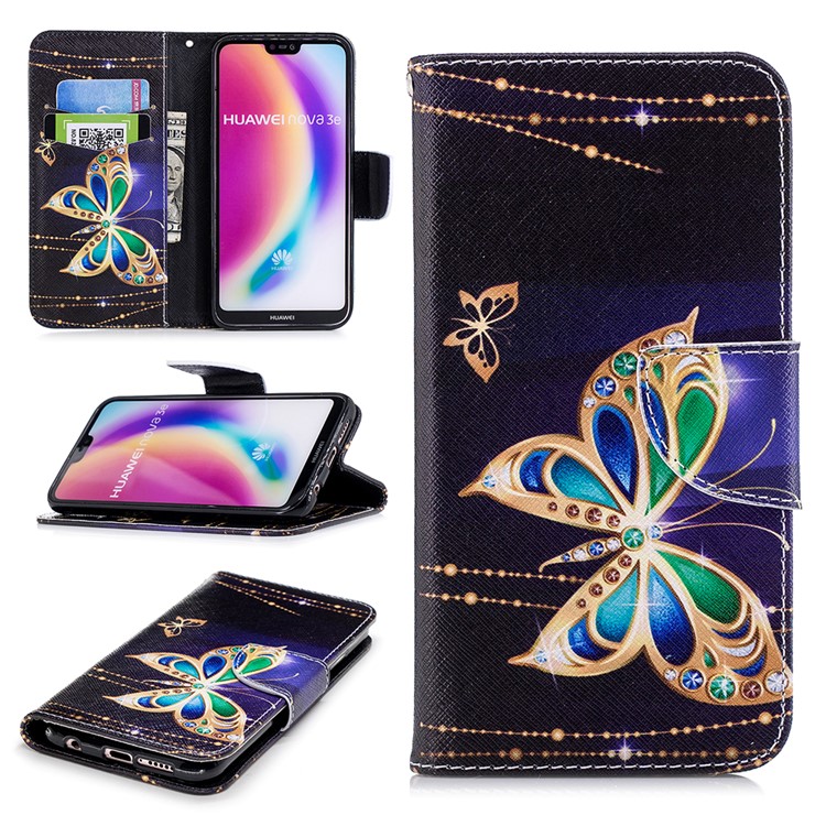 Stampa Del Modello Cassa Del Supporto Magnetico Del Raccoglitore Dell'unità Di Elaborazione Per Huawei P20 Lite / Nova 3e - Farfalla Di Decorazione Di Strass-1