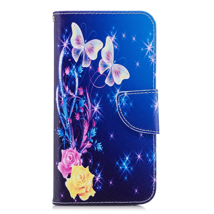 Pattern Printing PU Leather Magnetic Wallet Stand Casing for Huawei P20 Lite/Nova 3e - Crystal Butterfly and Flower-2