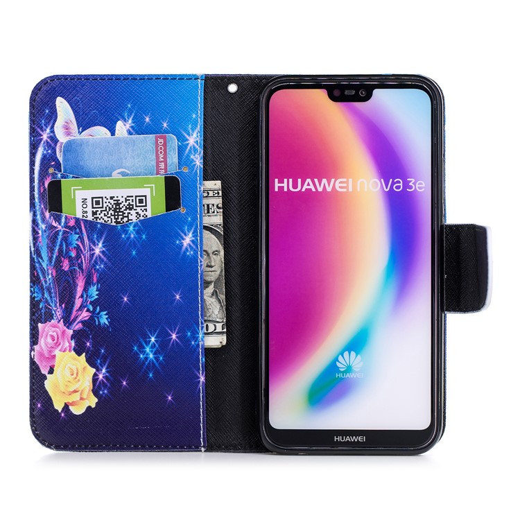Pattern Printing PU Leather Magnetic Wallet Stand Casing for Huawei P20 Lite/Nova 3e - Crystal Butterfly and Flower-8