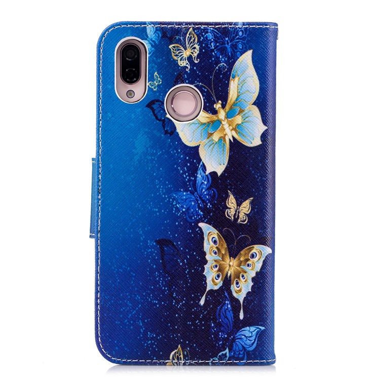 Pattern Printing PU Leather Magnetic Wallet Stand Mobile Phone Case for Huawei P20 Lite/Nova 3e - Gold and Blue Butterfly-3