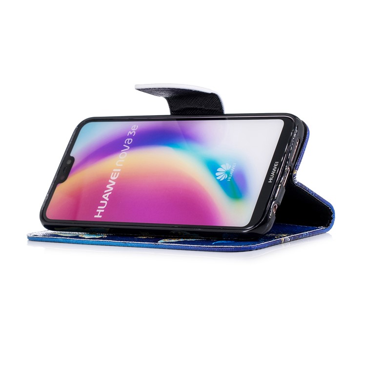 Pattern Printing PU Leather Magnetic Wallet Stand Mobile Phone Case for Huawei P20 Lite/Nova 3e - Gold and Blue Butterfly-5