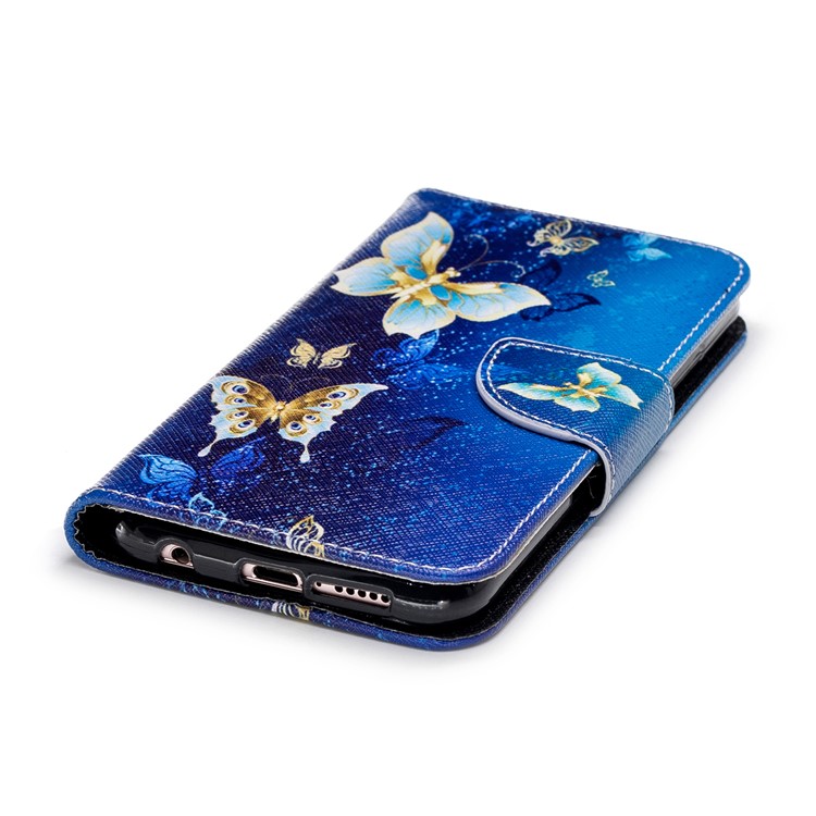 Pattern Printing PU Leather Magnetic Wallet Stand Mobile Phone Case for Huawei P20 Lite/Nova 3e - Gold and Blue Butterfly-6