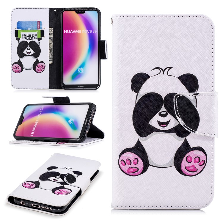 Pattern Printing PU Leather Magnetic Wallet Stand Cell Phone Case for Huawei P20 Lite/Nova 3e - Cute Panda-1