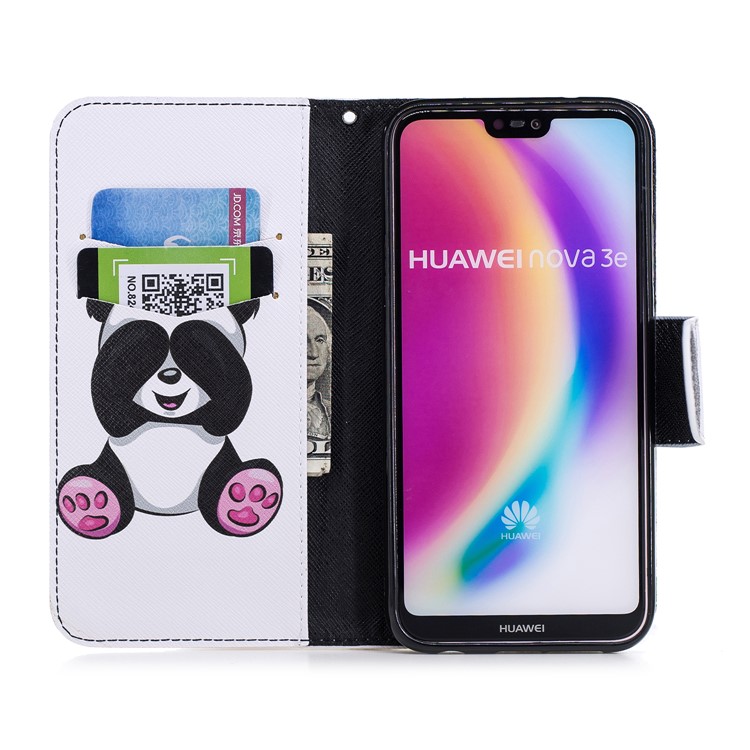 Pattern Printing PU Leather Magnetic Wallet Stand Cell Phone Case for Huawei P20 Lite/Nova 3e - Cute Panda-8