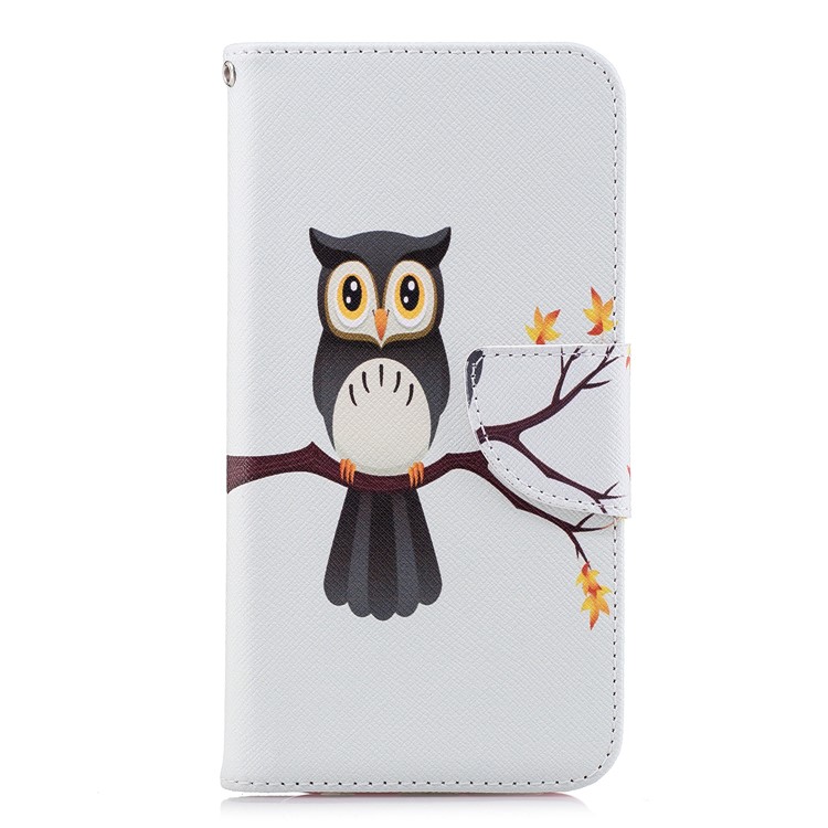 Pattern Printing PU Leather Magnetic Wallet Stand Cell Phone Cover for Huawei P20 Lite/Nova 3e - Owl on Branch-2
