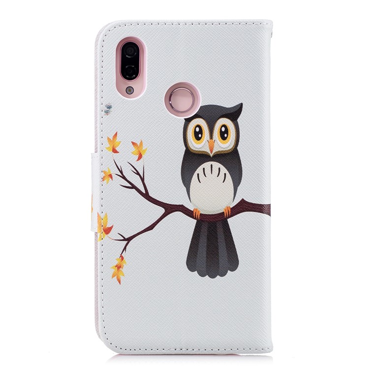 Pattern Printing PU Leather Magnetic Wallet Stand Cell Phone Cover for Huawei P20 Lite/Nova 3e - Owl on Branch-3