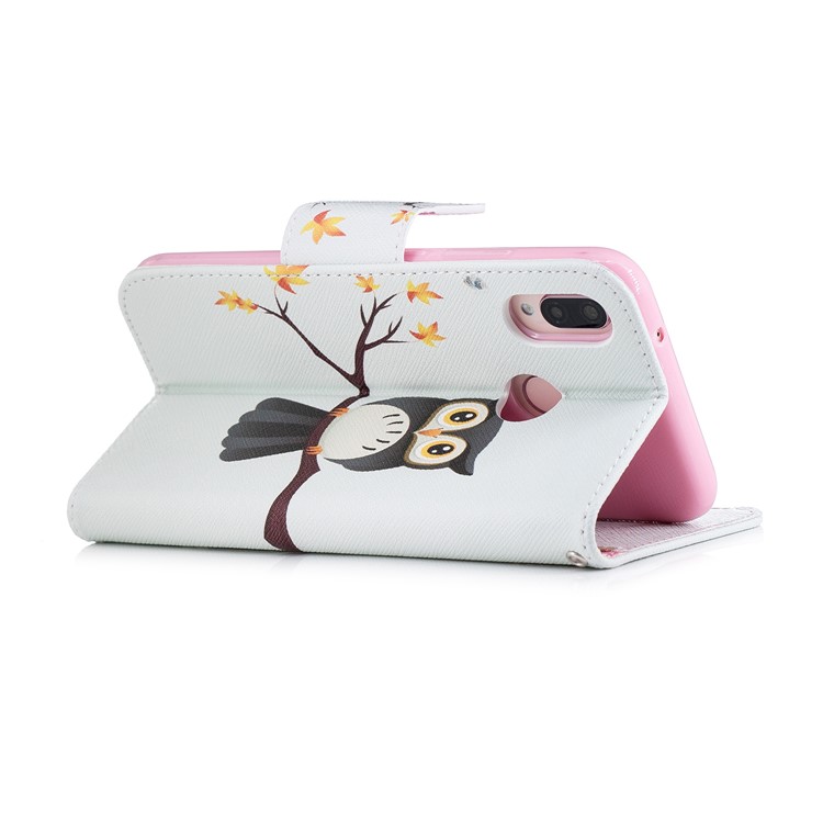 Pattern Printing PU Leather Magnetic Wallet Stand Cell Phone Cover for Huawei P20 Lite/Nova 3e - Owl on Branch-4