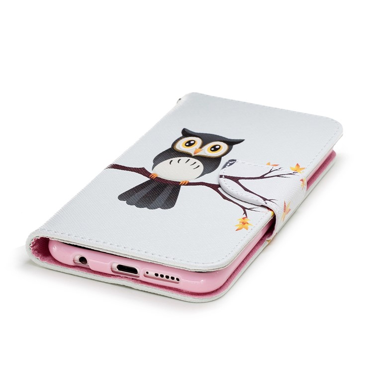 Pattern Printing PU Leather Magnetic Wallet Stand Cell Phone Cover for Huawei P20 Lite/Nova 3e - Owl on Branch-6