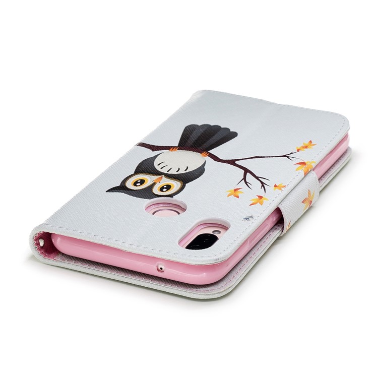 Pattern Printing PU Leather Magnetic Wallet Stand Cell Phone Cover for Huawei P20 Lite/Nova 3e - Owl on Branch-7