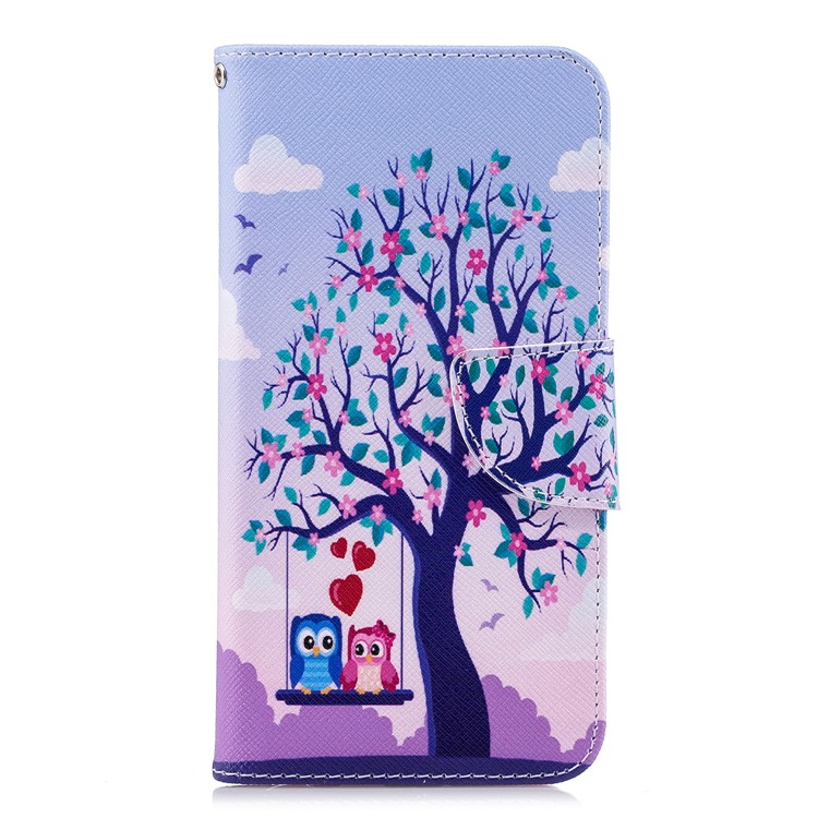 Impression De Modèle PU Portefeuille Magnétique En Cuir Support Téléphone Portable Shell Pour Huawei P20 Lite / Nova 3e - Chouette Sur Balançoire-2