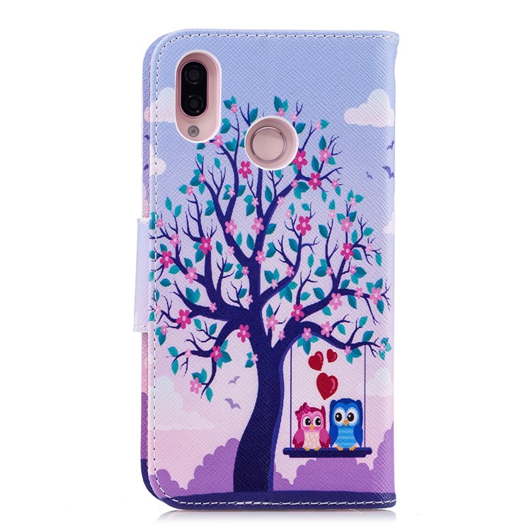 Impression De Modèle PU Portefeuille Magnétique En Cuir Support Téléphone Portable Shell Pour Huawei P20 Lite / Nova 3e - Chouette Sur Balançoire-3