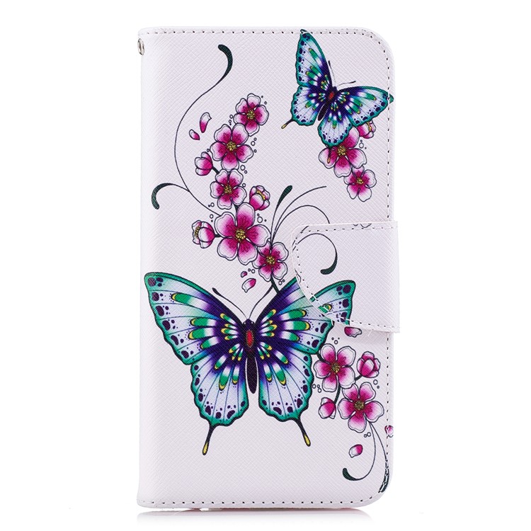Pattern Printing Pu-leder Magnetische Brieftasche Stehen Handy Shell Für Huawei P20 Lite / Nova 3e - Schmetterling Und Blume-2