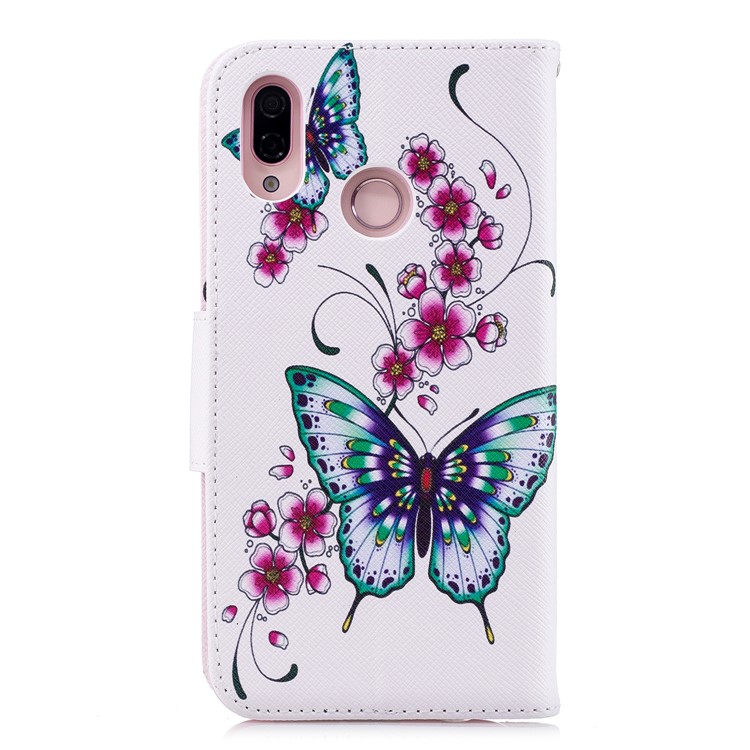 Pattern Printing Pu-leder Magnetische Brieftasche Stehen Handy Shell Für Huawei P20 Lite / Nova 3e - Schmetterling Und Blume-3
