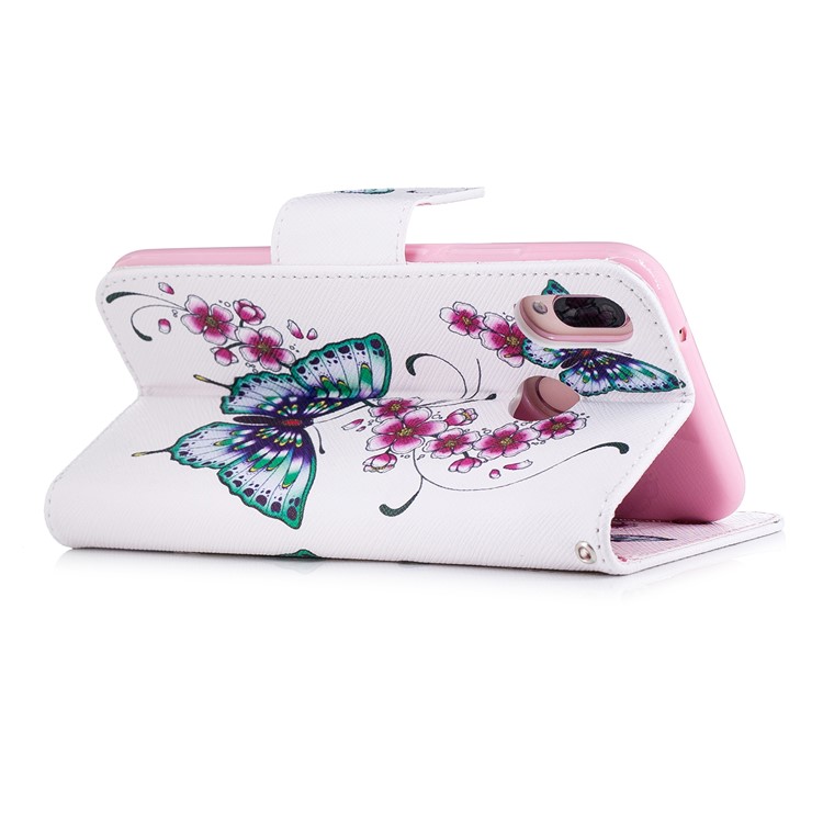 Pattern Printing Pu-leder Magnetische Brieftasche Stehen Handy Shell Für Huawei P20 Lite / Nova 3e - Schmetterling Und Blume-4