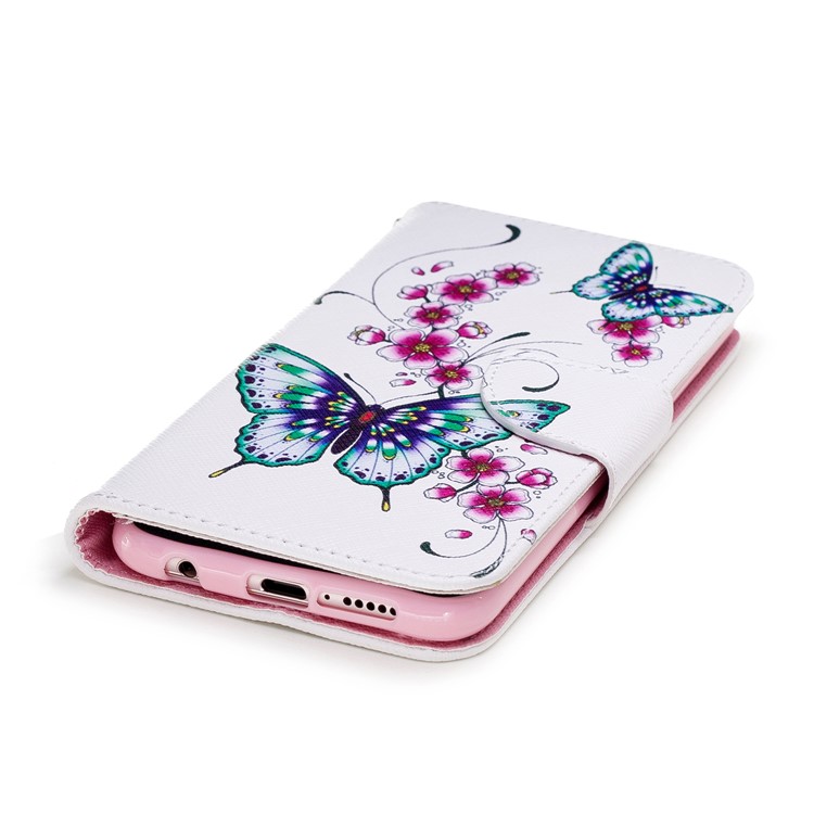 Pattern Printing Pu-leder Magnetische Brieftasche Stehen Handy Shell Für Huawei P20 Lite / Nova 3e - Schmetterling Und Blume-6
