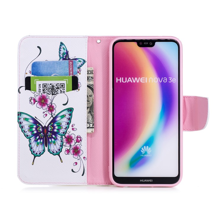 Pattern Printing Pu-leder Magnetische Brieftasche Stehen Handy Shell Für Huawei P20 Lite / Nova 3e - Schmetterling Und Blume-8