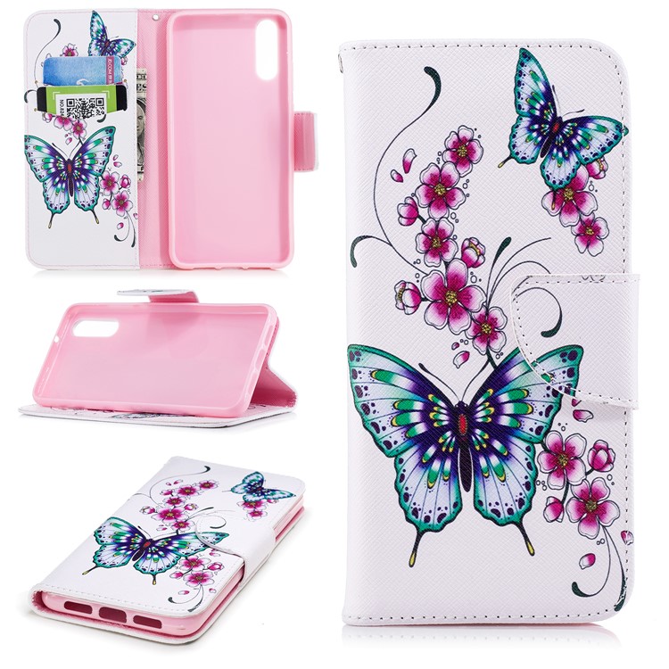 Pattern Printing PU Leather Magnetic Wallet Stand Case for Huawei P20 - Butterfly and Flower-1