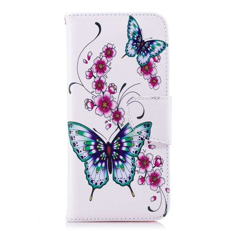 Pattern Printing PU Leather Magnetic Wallet Stand Case for Huawei P20 - Butterfly and Flower-2