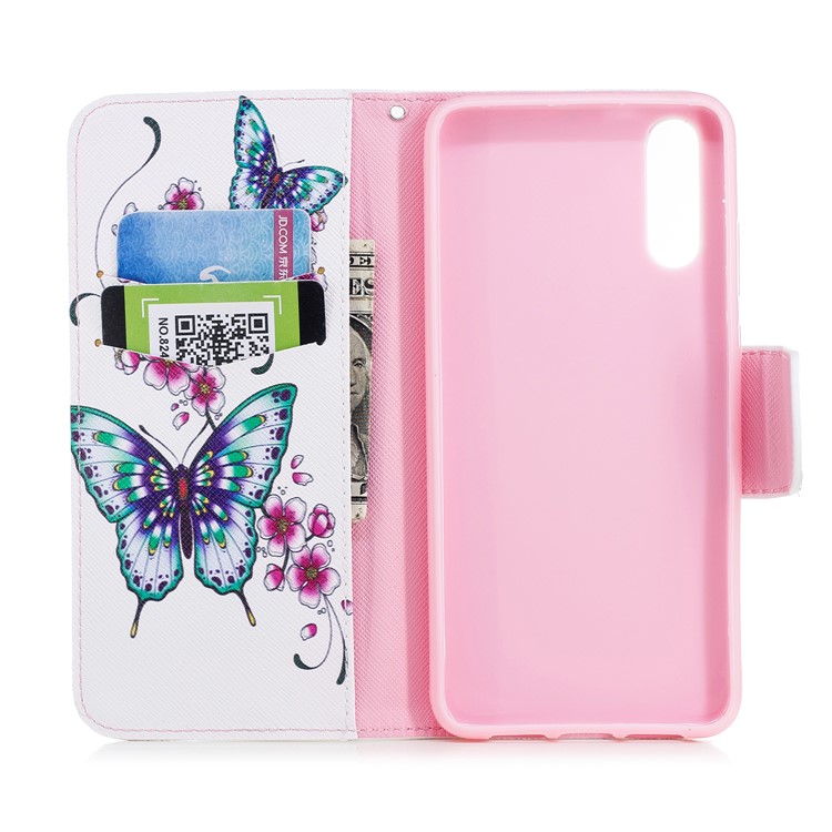 Pattern Printing PU Leather Magnetic Wallet Stand Case for Huawei P20 - Butterfly and Flower-8