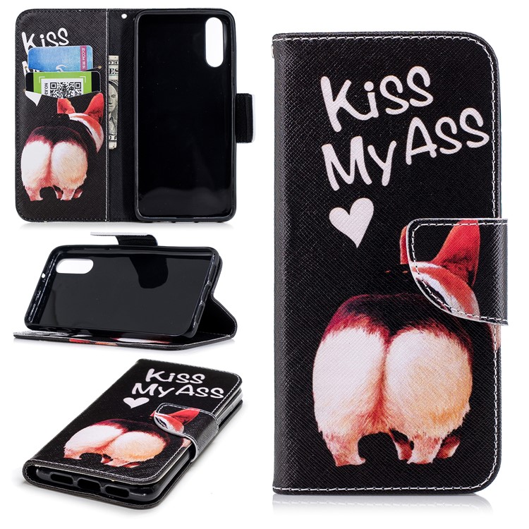 Pattern Printing PU Leather Magnetic Wallet Stand Cover for Huawei P20 - Kiss My Ass-1