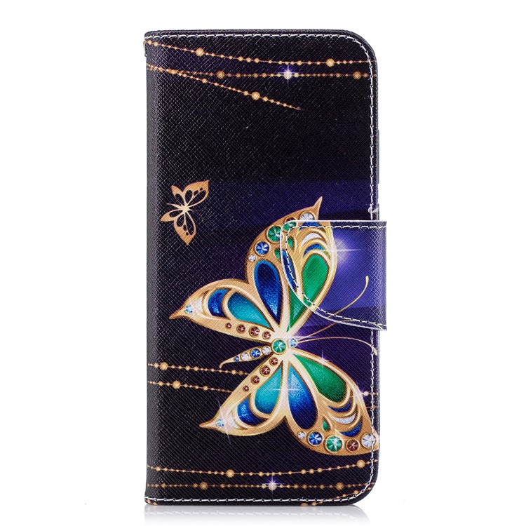 Pattern Printing PU Leather Magnetic Wallet Stand Shell for Huawei P20 - Rhinestone Decor Butterfly-2