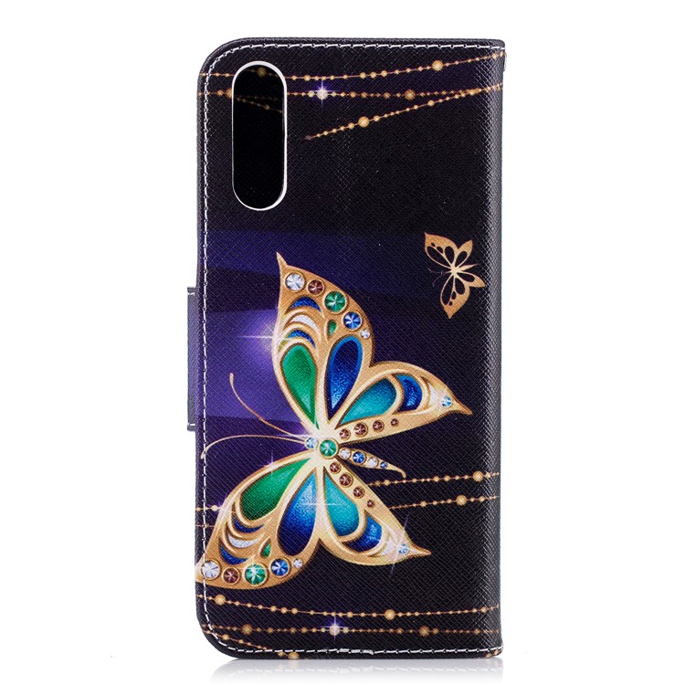 Pattern Printing PU Leather Magnetic Wallet Stand Shell for Huawei P20 - Rhinestone Decor Butterfly-3