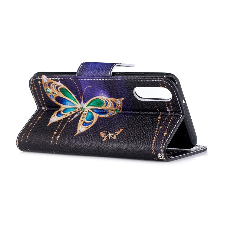 Pattern Printing PU Leather Magnetic Wallet Stand Shell for Huawei P20 - Rhinestone Decor Butterfly-4