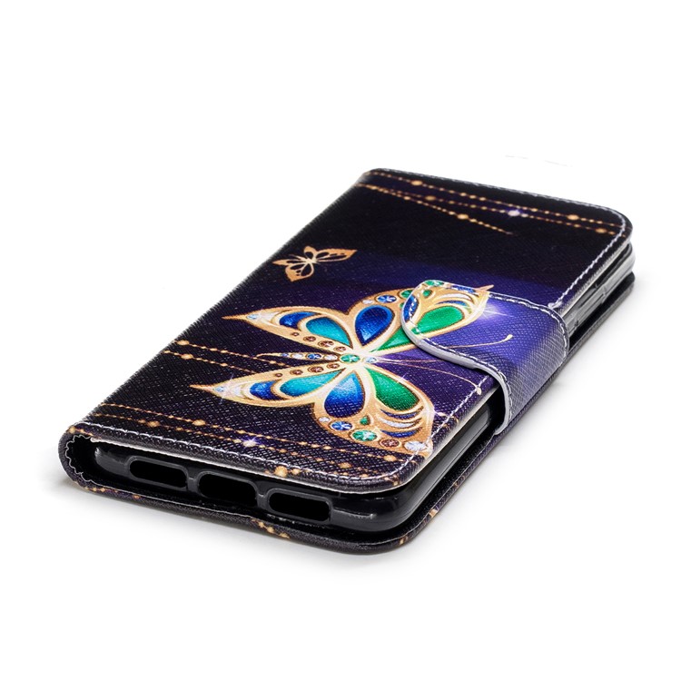 Pattern Printing PU Leather Magnetic Wallet Stand Shell for Huawei P20 - Rhinestone Decor Butterfly-6