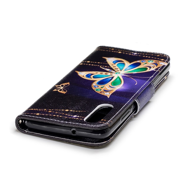 Pattern Printing PU Leather Magnetic Wallet Stand Shell for Huawei P20 - Rhinestone Decor Butterfly-7