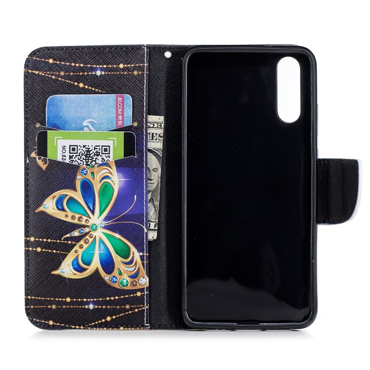 Pattern Printing PU Leather Magnetic Wallet Stand Shell for Huawei P20 - Rhinestone Decor Butterfly-8