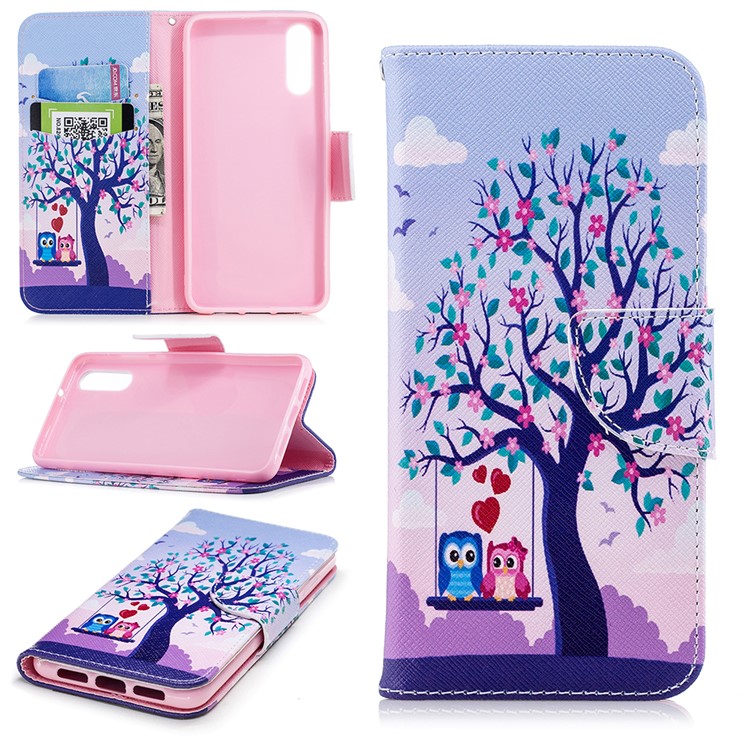 Pattern Printing PU Leather Magnetic Wallet Stand Casing for Huawei P20 - Owls on Swing-1