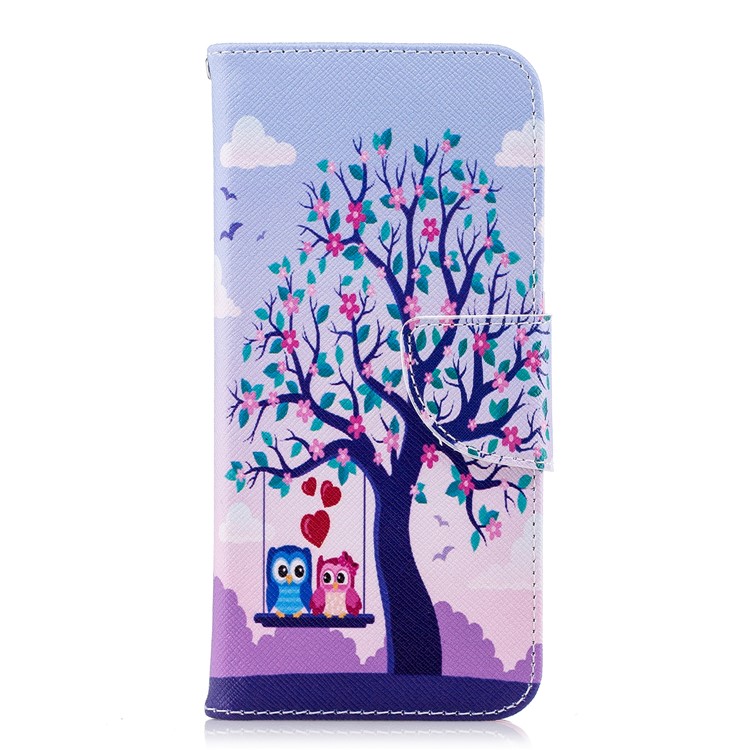 Pattern Printing PU Leather Magnetic Wallet Stand Casing for Huawei P20 - Owls on Swing-2