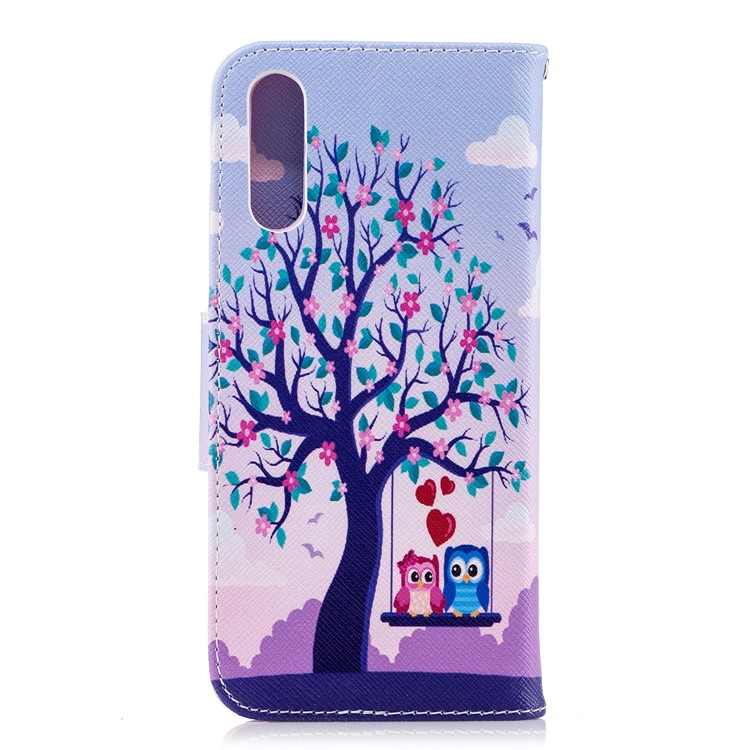 Pattern Printing PU Leather Magnetic Wallet Stand Casing for Huawei P20 - Owls on Swing-3