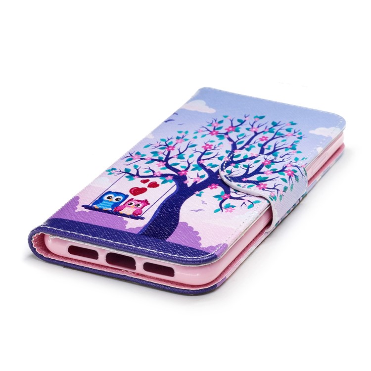 Pattern Printing PU Leather Magnetic Wallet Stand Casing for Huawei P20 - Owls on Swing-6