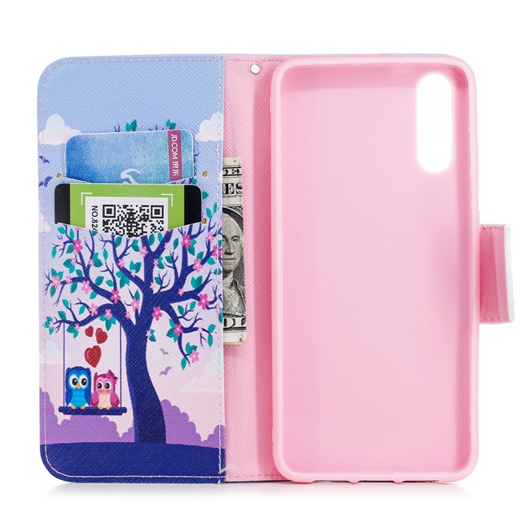 Pattern Printing PU Leather Magnetic Wallet Stand Casing for Huawei P20 - Owls on Swing-8