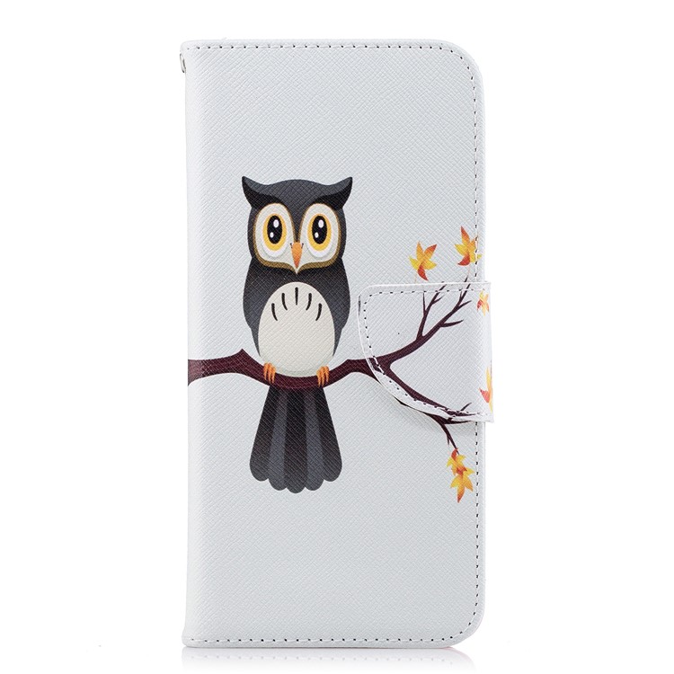 Pattern Printing PU Leather Magnetic Wallet Stand Mobile Phone Case for Huawei P20 - Owl on Branch-2