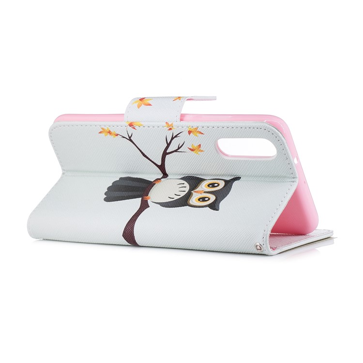 Pattern Printing PU Leather Magnetic Wallet Stand Mobile Phone Case for Huawei P20 - Owl on Branch-4