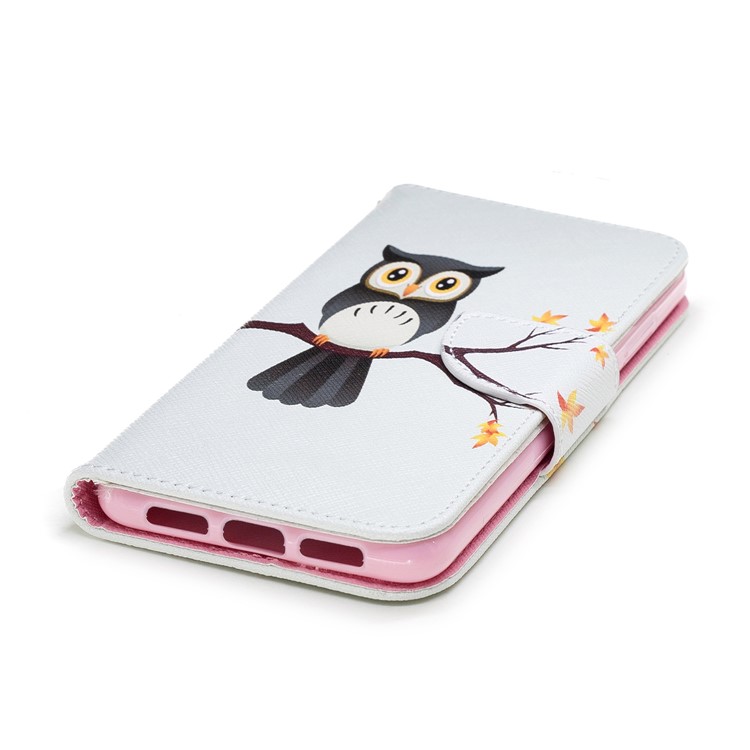 Pattern Printing PU Leather Magnetic Wallet Stand Mobile Phone Case for Huawei P20 - Owl on Branch-6