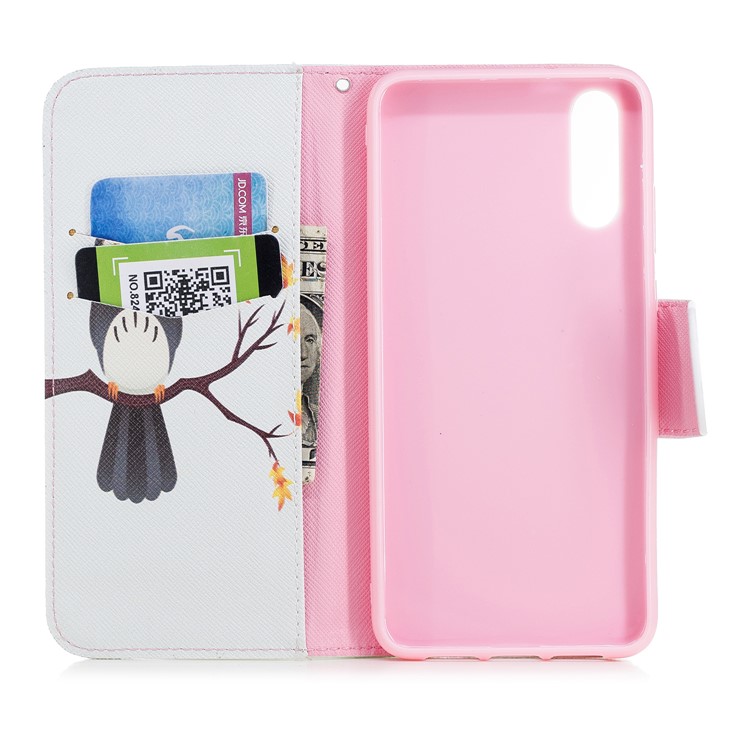 Pattern Printing PU Leather Magnetic Wallet Stand Mobile Phone Case for Huawei P20 - Owl on Branch-8