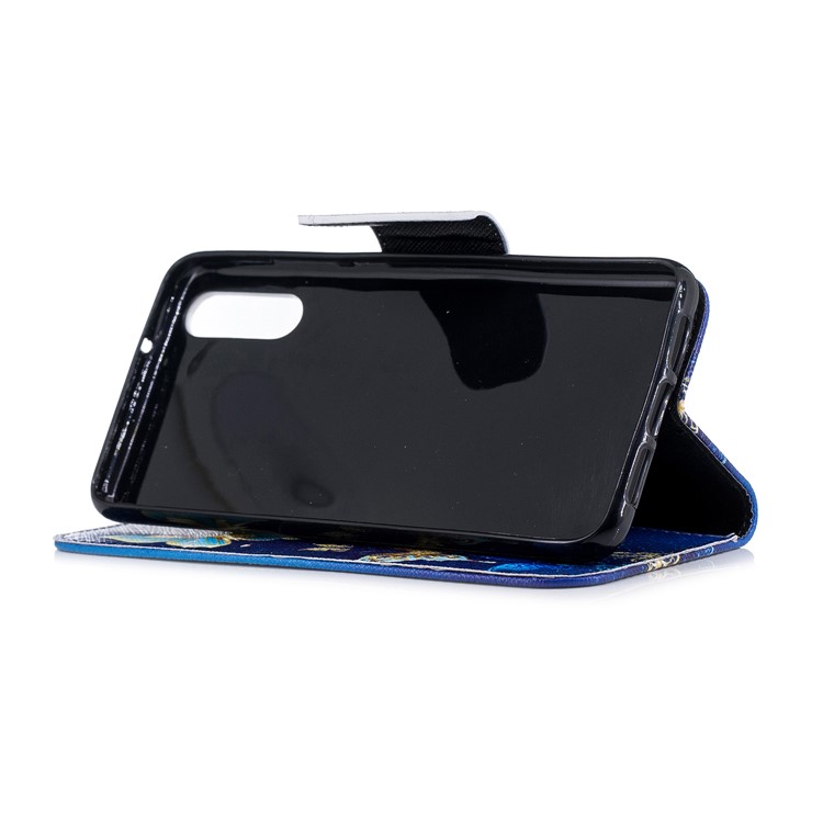 Pattern Printing PU Leather Magnetic Wallet Stand Cell Phone Case for Huawei P20 - Gold and Blue Butterfly-5