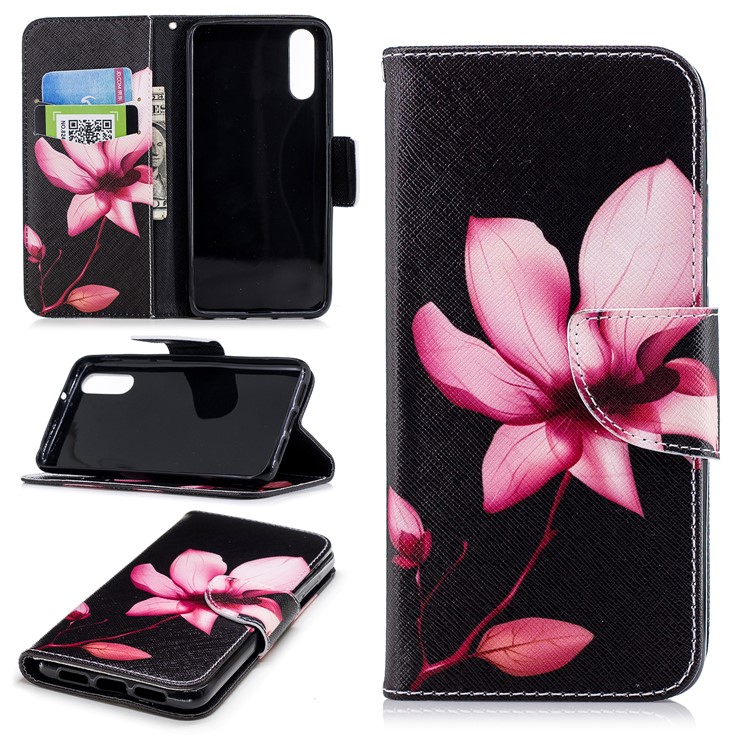 Pattern Printing PU Leather Magnetic Wallet Stand Mobile Phone Cover for Huawei P20 - Pink Flower-1
