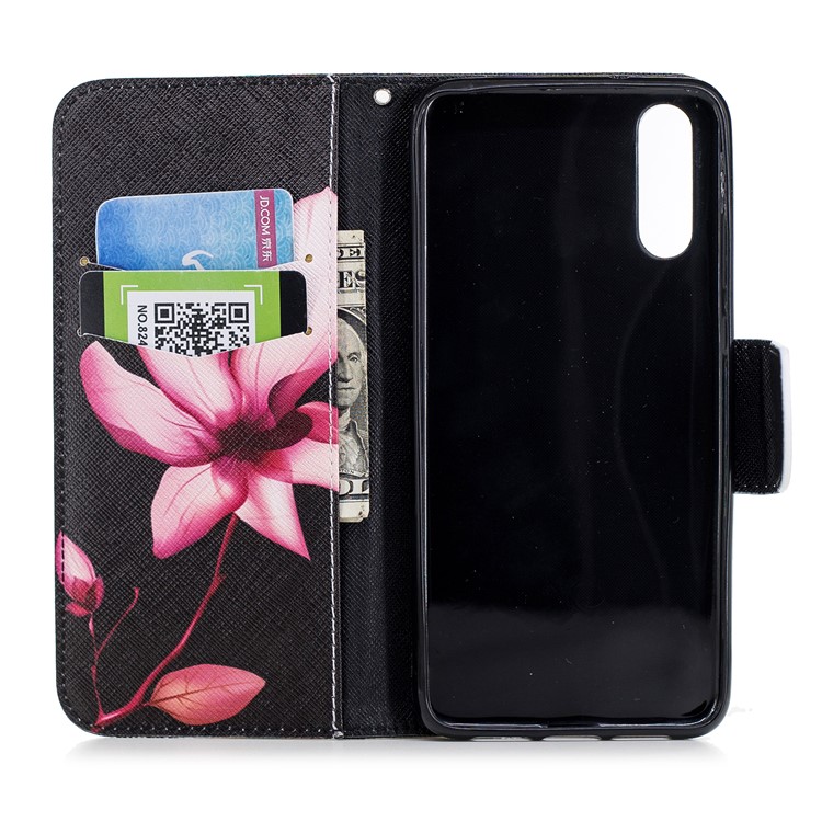 Pattern Printing PU Leather Magnetic Wallet Stand Mobile Phone Cover for Huawei P20 - Pink Flower-8